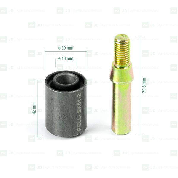 Silentblock adaptable a vendimiadoras Pellenc. Medidas: 14 x 30 x 42 mm / M12. PELL-SK01